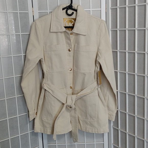 Michael kors long denim jacket w/ detached tie belt - Picture 1 of 16